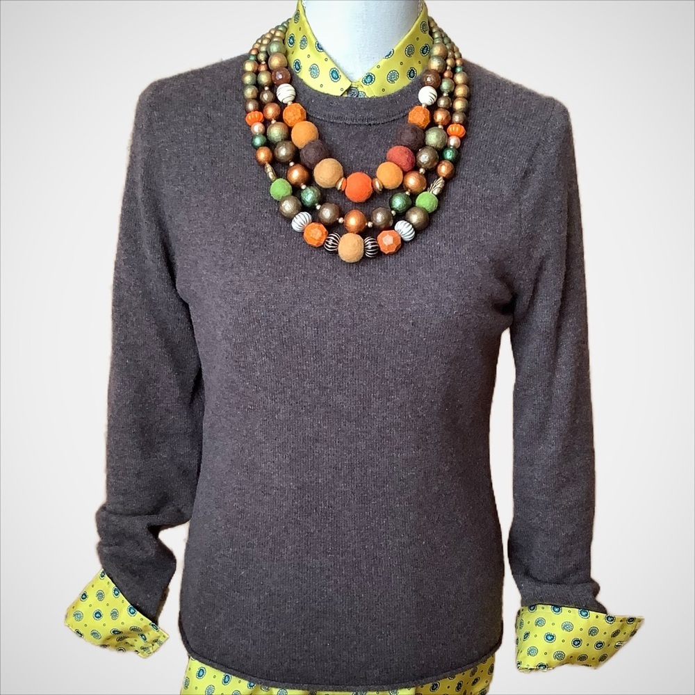 J. CREW Heathered Brown Cashmere Crew Neck Sweater Size M